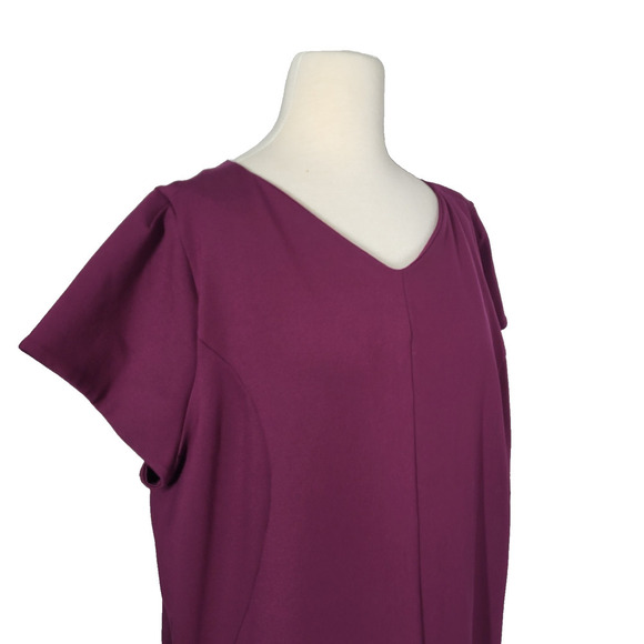 Susan Graver Women’s 2X Burgundy Ponte Knit Cap Sleeve Midi Dress Slimming Work - Picture 7 of 12